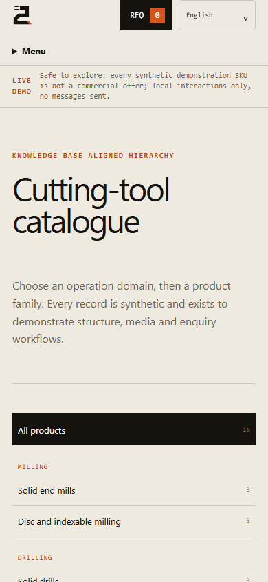 Synthetic catalogue navigation on a mobile viewport